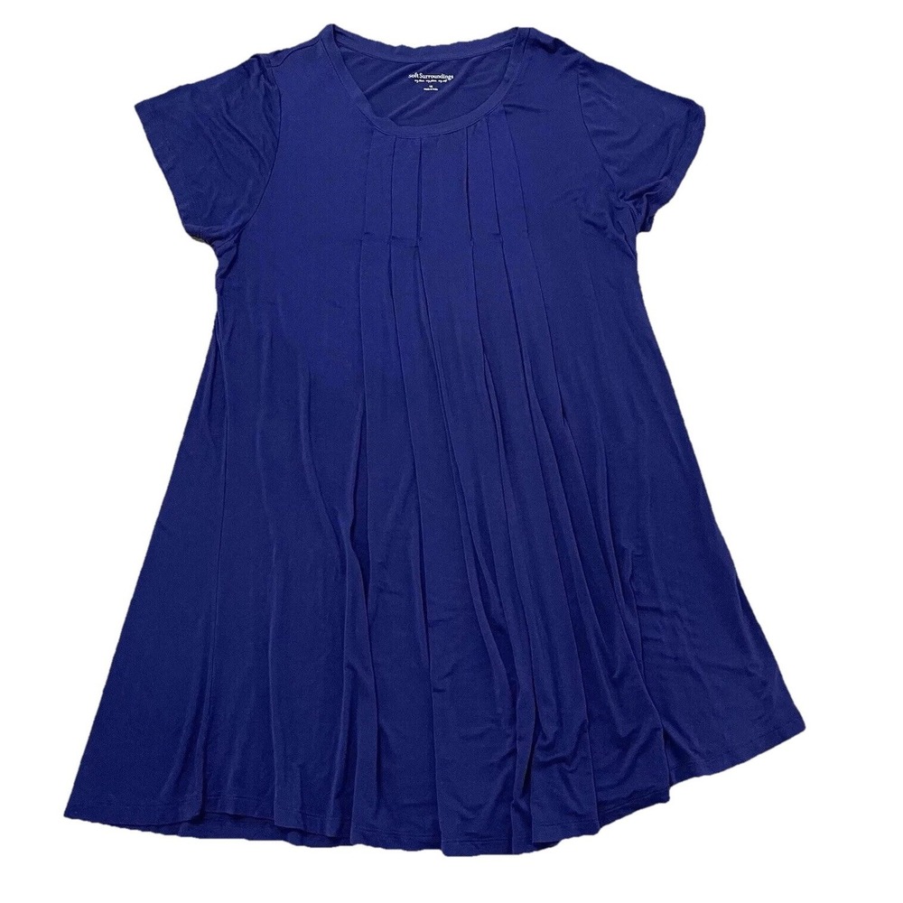 Soft Surroundings Pleated Shift Dress 1X Blue Jersey Swing Stretch 5CP11